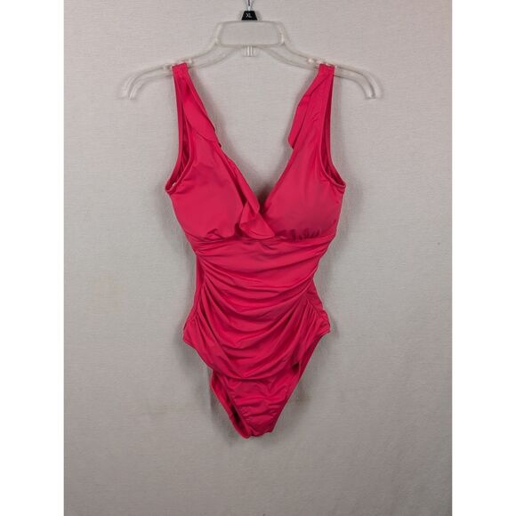 Lauren Ralph Lauren Swimsuit One Piece Ruffled Underwire Slimming Pink Size 8 - Picture 1 of 12